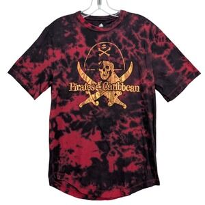 Disney Pirates of the Caribbean T-Shirt Adult S Red Black Tie Dye Skull Graphic‎